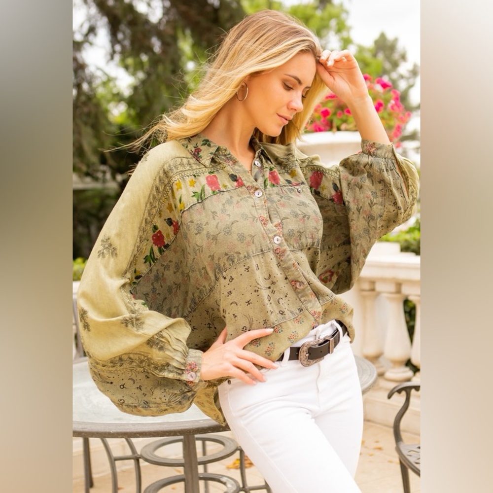 Young Threads Floral Green Blouse